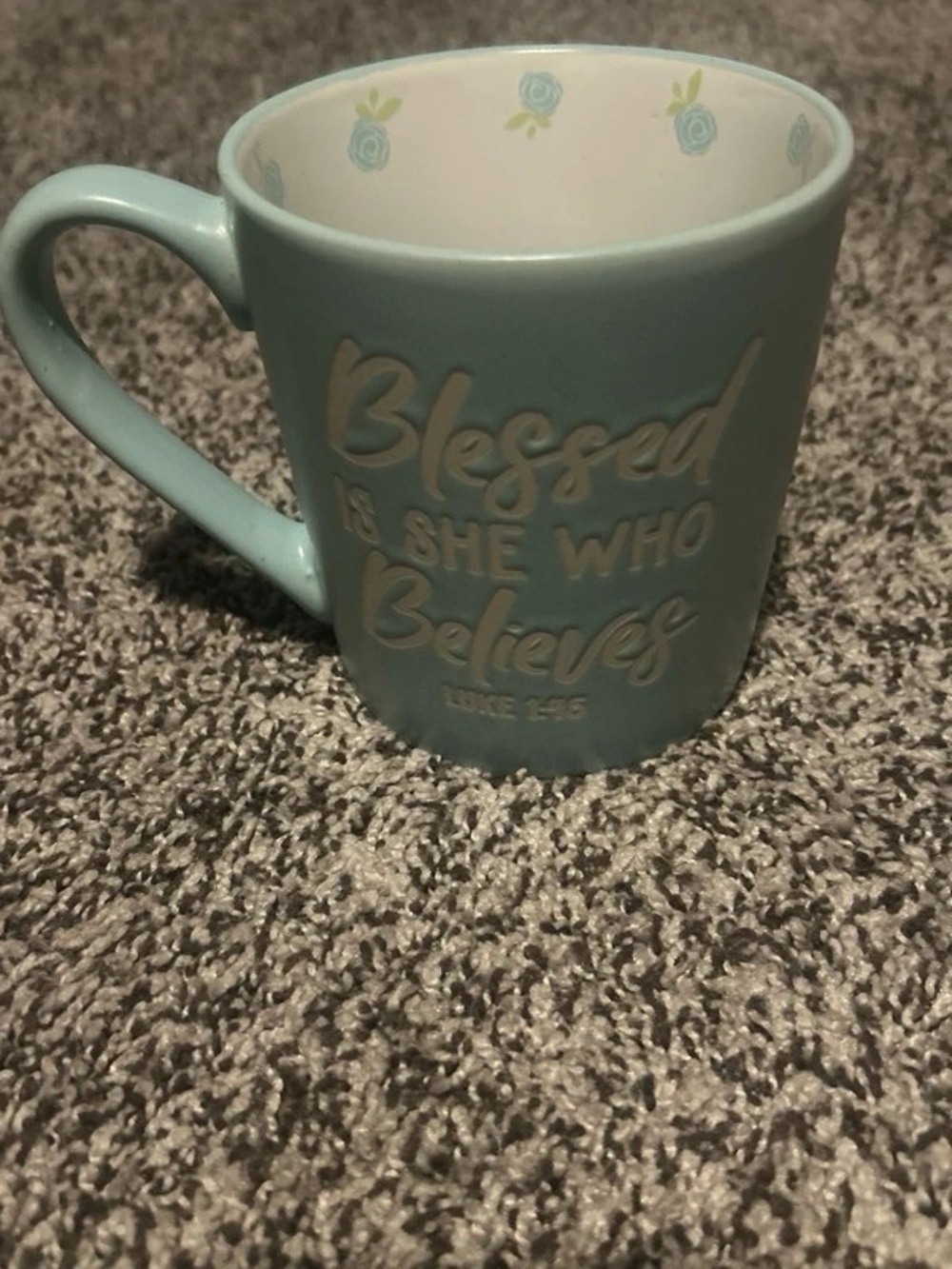 Inspirational Ceramic Mug in Light Teal - 'Blessed' Script